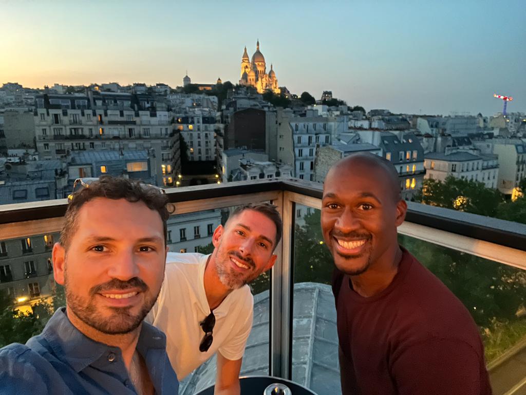 Me and two friends on a rooftop bar with the view of the Sacré-Cœur