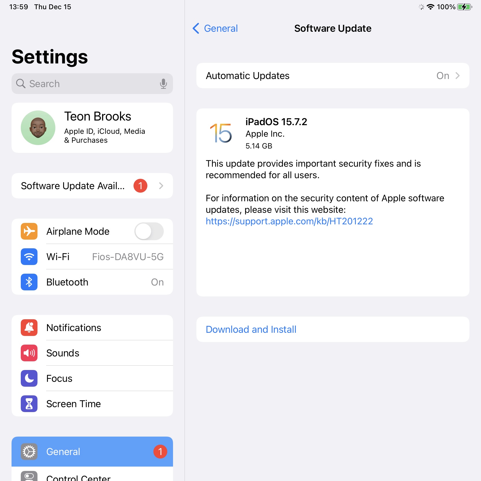 Settings screen only displaying iPadOS 15.7.2 as an upgrade option