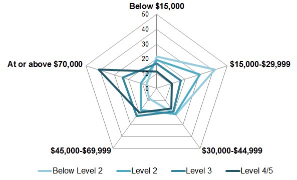 Radial diagram of income to reading level